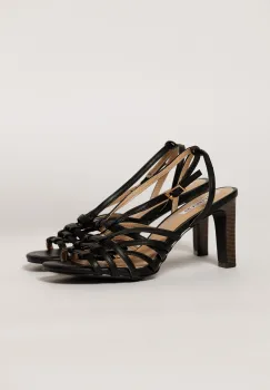 Sandale negre elegante cu barete subtiri impletite imagine