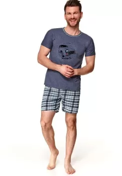 Pijama din bumbac Szymon 2086 - 2 - albastru L imagine