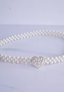 Curea elastica Pearly, catarama metalica decorativa si perle, Inima imagine