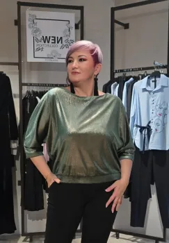 Bluza 418 verde uni catifea Anesia imagine