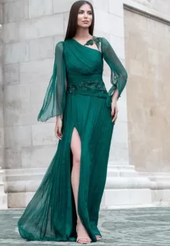 Rochie 5079 matase naturala verde Ginette imagine