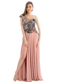 Rochie lunga roz dantela Mizar imagine