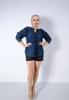 Bluza cu broderie din denim Kiara 3 imagine