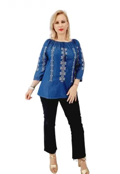 Bluza cu broderie din denim Kiara imagine