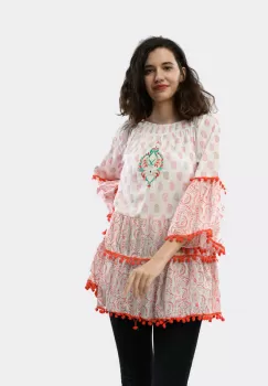 Bluza Rochie tunica brodata cu imprimeu si ciucuri imagine