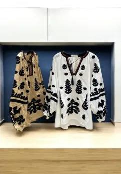 Bluza stilizata alba kaki Mallorca 3 imagine