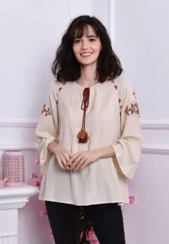 Bluza stilizata traditional cu broderie si ciucuri Clarita 2 imagine
