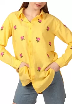 Camasa Dama cu broderie - galbena imagine