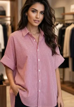 Camasa dama oversize cu dungi fine imagine