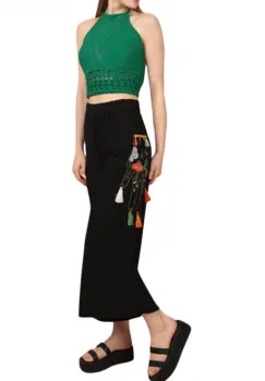 Pantaloni cu broderie negri imagine