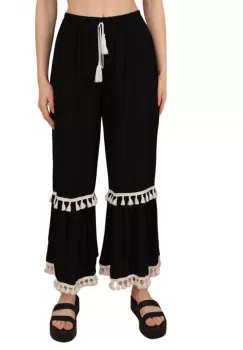 Pantaloni de vara cu ciucuri - negri imagine