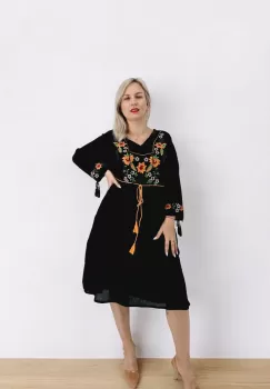 Rochie Dama cu Broderie Galbena - Melissa imagine