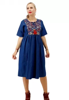 Rochie din denim cu broderie Flavia 4 imagine