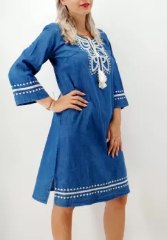 Rochie din denim cu broderie Lixandra imagine