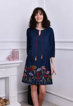 Rochie din denim cu broderie - Valentina 2 imagine