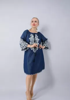Rochie din Denim cu broderie Zina imagine