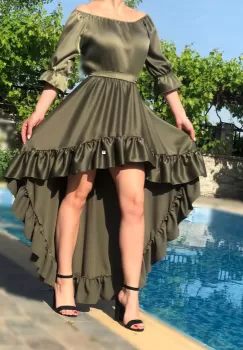 Rochie eleganta asimetrica kaki Neluta imagine