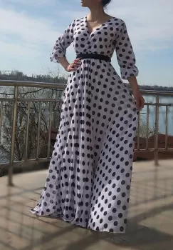 Rochie eleganta lunga cu buline Nela imagine