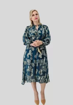 Rochie lunga din vascoza verde si auriu imagine