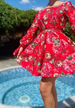 Rochie stilizata cu motive florale Florinela 15 imagine