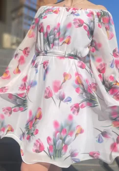 Rochie stilizata cu motive florale Florinela 9 imagine