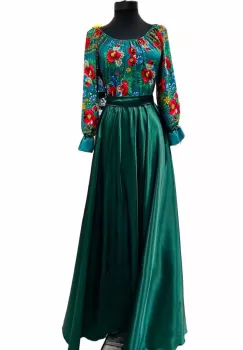 Rochie stilizata cu motive traditionale lunga Anisia imagine