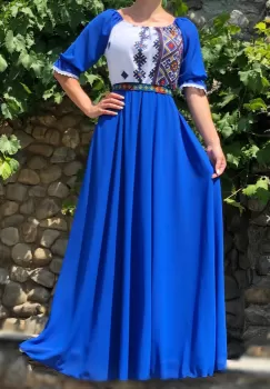 Rochie stilizata cu motive traditionale lunga Magdalena imagine