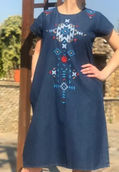 Rochie Traditionala din denim Sanda imagine