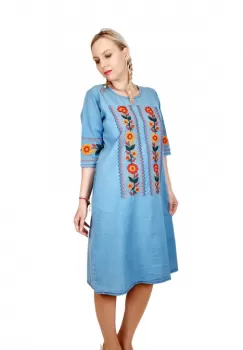 Rochie Traditionala din denim Sanda 32 imagine