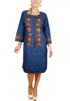 Rochie Traditionala din denim Sanda 36 imagine