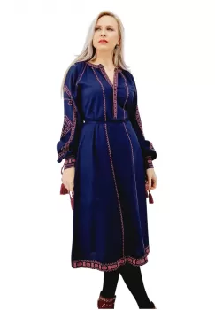 Rochie Traditionala Lunga cu broderie indigo Matilda imagine