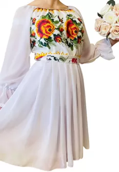 Rochie Traditionala stilizata cu motive florale Maria 2 imagine