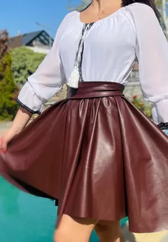 Rochie Traditionala stilizata cu piele ecologica Gabi imagine