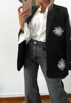 Sacou negru elegant cu aplicatii stralucitoare imagine