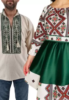 Set Cuplu 435 Camasa Traditionala si Rochie Stilizata cu motive traditionale imagine