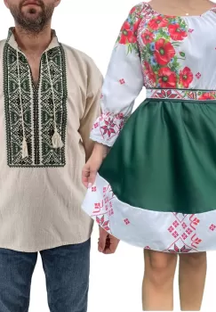 Set Cuplu 436 Camasa Traditionala si Rochie Stilizata cu motive traditionale imagine