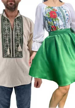 Set Cuplu 437 Camasa Traditionala si Rochie Stilizata cu motive traditionale imagine