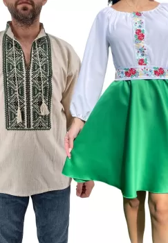 Set Cuplu 438 Camasa Traditionala si Rochie Stilizata cu motive traditionale imagine