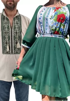 Set Cuplu 439 Camasa Traditionala si Rochie Stilizata cu motive traditionale imagine