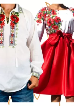 Set Cuplu 440 Camasa Traditionala si Rochie Stilizata cu motive traditionale imagine