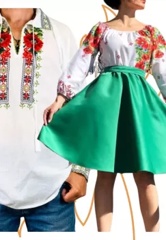 Set Cuplu 441 Camasa Traditionala si Rochie Stilizata cu motive traditionale imagine