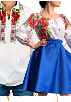 Set Cuplu 442 Camasa Traditionala si Rochie Stilizata cu motive traditionale imagine