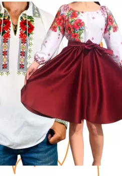 Set Cuplu 443 Camasa Traditionala si Rochie Stilizata cu motive traditionale imagine
