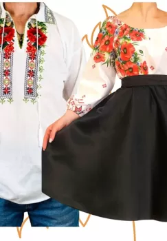 Set Cuplu 444 Camasa Traditionala si Rochie Stilizata cu motive traditionale imagine