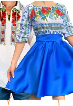 Set Cuplu 445 Camasa Traditionala si Rochie Stilizata cu motive traditionale imagine