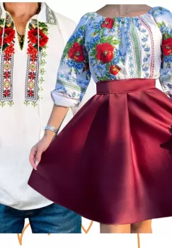 Set Cuplu 446 Camasa Traditionala si Rochie Stilizata cu motive traditionale imagine