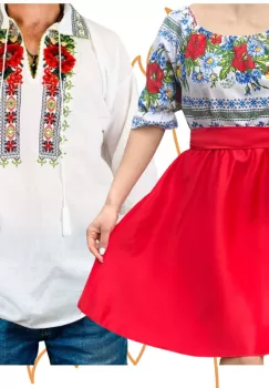 Set Cuplu 447 Camasa Traditionala si Rochie Stilizata cu motive traditionale imagine