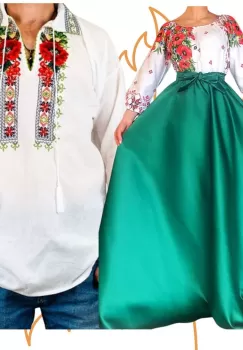 Set Cuplu 448 Camasa Traditionala si Rochie Stilizata cu motive traditionale imagine