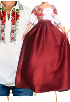Set Cuplu 451 Camasa Traditionala si Rochie Stilizata cu motive traditionale imagine