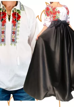 Set Cuplu 452 Camasa Traditionala si Rochie Stilizata cu motive traditionale imagine